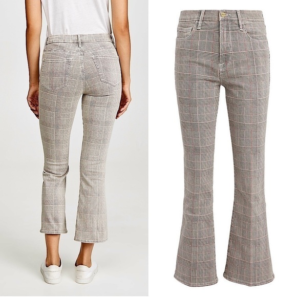 FRAME 90s Houndstooth Plaid Check Denim High Waist Ankle Crop Kick Flare Jean 25 - Picture 13 of 13